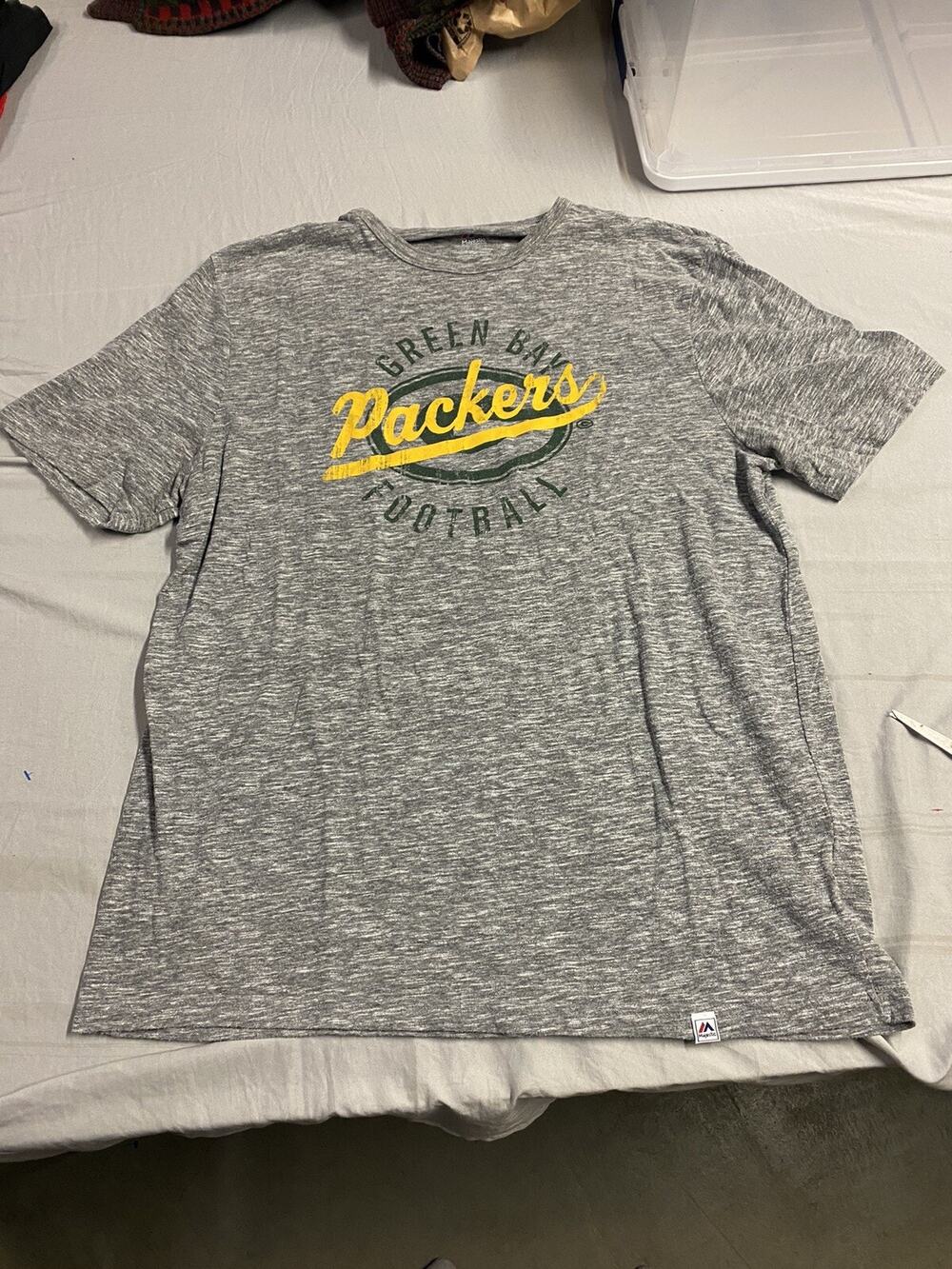 NFL Majestic Green Bay Packers Gray Circle Logo Green T Shirt Jersey Men's XL